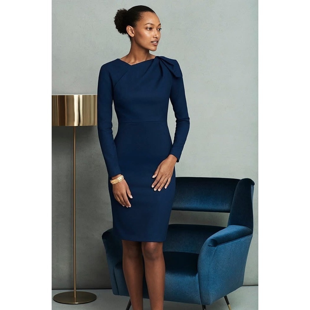 The Fold Blue Virgin Wool Dress Sz 14 Luxury Designer Tailored